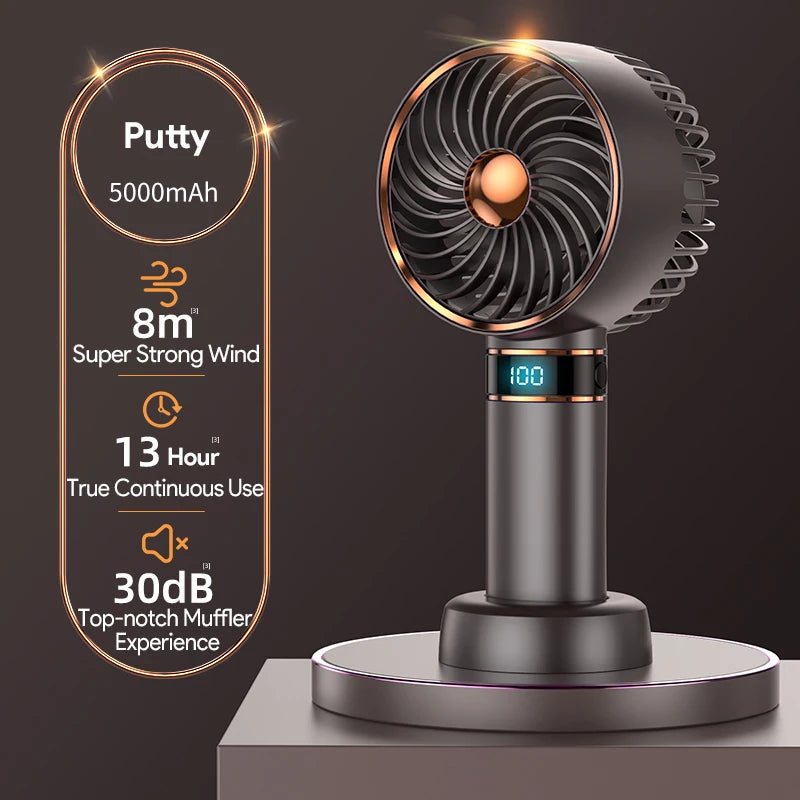 Hand Fan 2024 New Handheld Mini Fan USB 5000Mah Rechargeable Mini Portable Small Pocket Fan Data Display